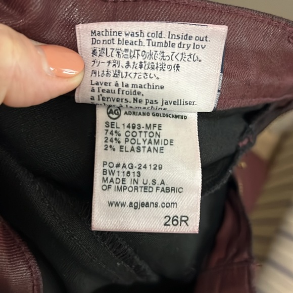 AG Adriano Goldschmied Moto Zipper Legging 29” Inseam Size 26R in Burgundy Wine - Picture 12 of 12